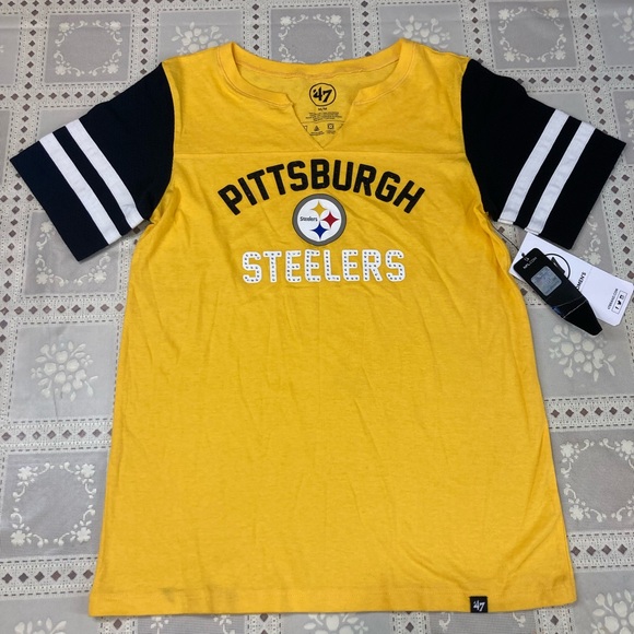 47 Tops - 47  Yellow and Black Pittsburgh Steelers Short Sleeve Tee Size Medium